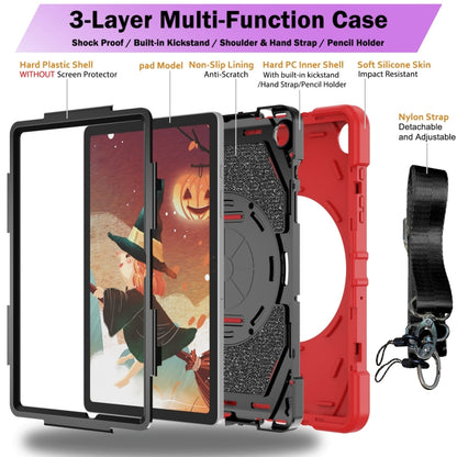 For Samsung Galaxy Tab A9+ Bat Hand Grip Turntable Stand Tablet Case(Red Black) by bashfashion