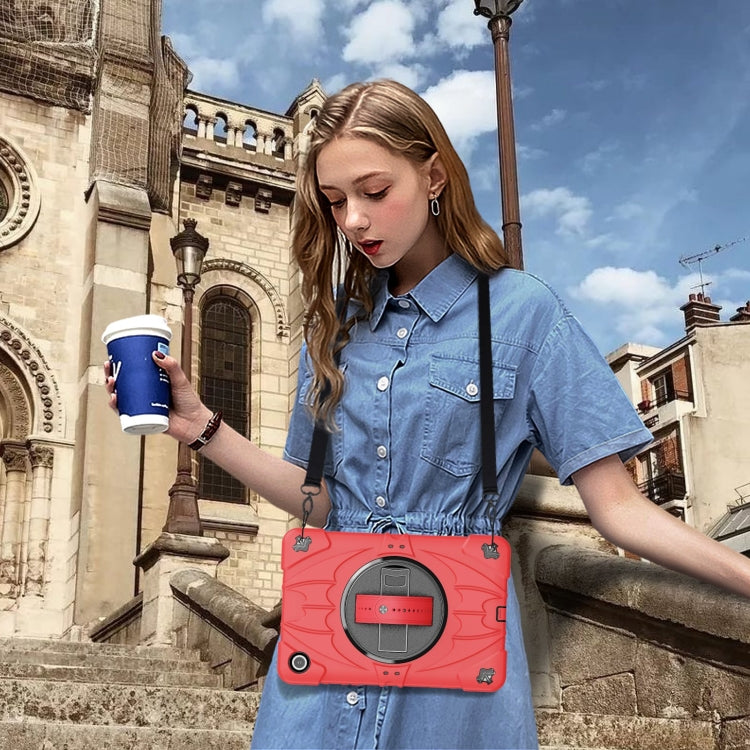 For Samsung Galaxy Tab A9+ Bat Hand Grip Turntable Stand Tablet Case(Red Black) by bashfashion