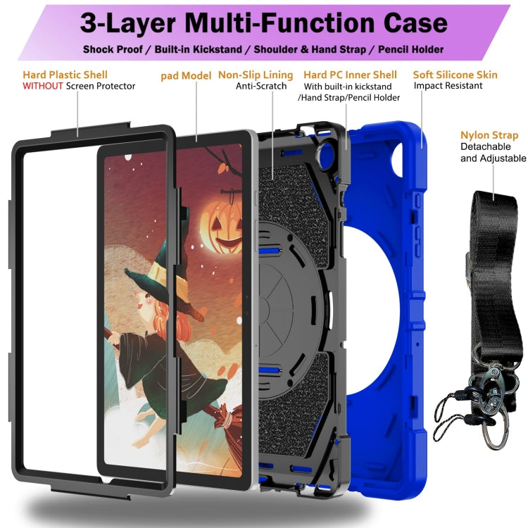For Samsung Galaxy Tab A9+ Bat Hand Grip Turntable Stand Tablet Case(Blue Black) by bashfashion