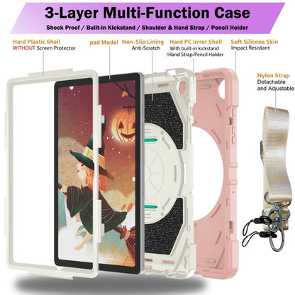 For Samsung Galaxy Tab A9+ Bat Hand Grip Turntable Stand Tablet Case(Pink White) by bashfashion