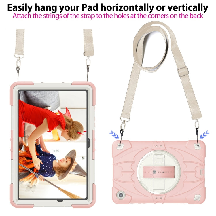 For Samsung Galaxy Tab A9+ Bat Hand Grip Turntable Stand Tablet Case(Pink White) by bashfashion