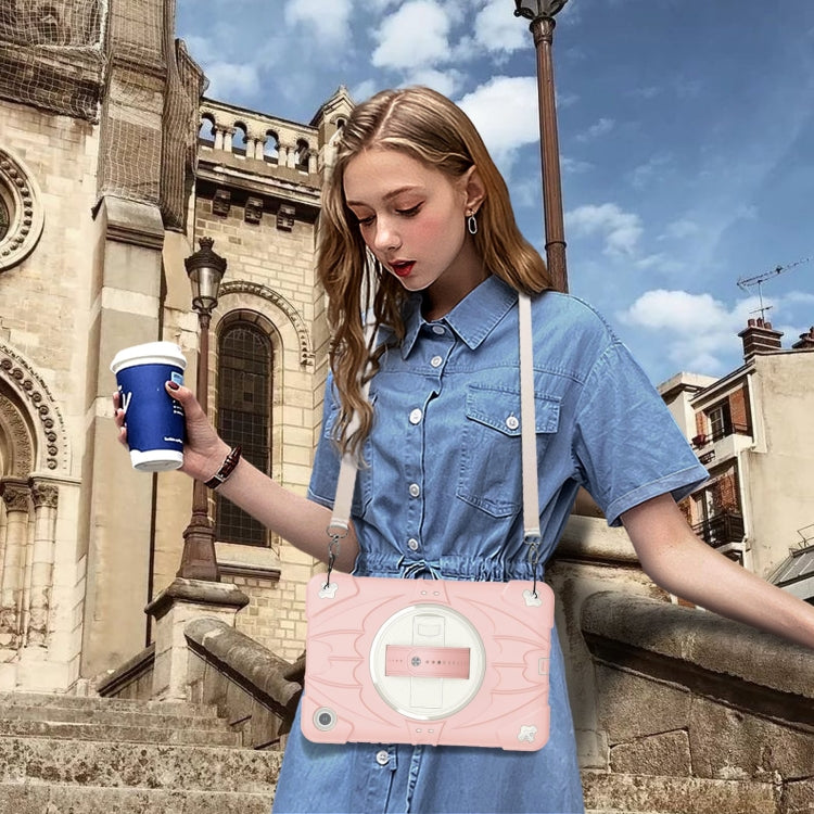 For Samsung Galaxy Tab A9+ Bat Hand Grip Turntable Stand Tablet Case(Pink White) by bashfashion