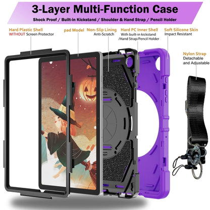 For Samsung Galaxy Tab A9+ Bat Hand Grip Turntable Stand Tablet Case(Purple Black) by bashfashion