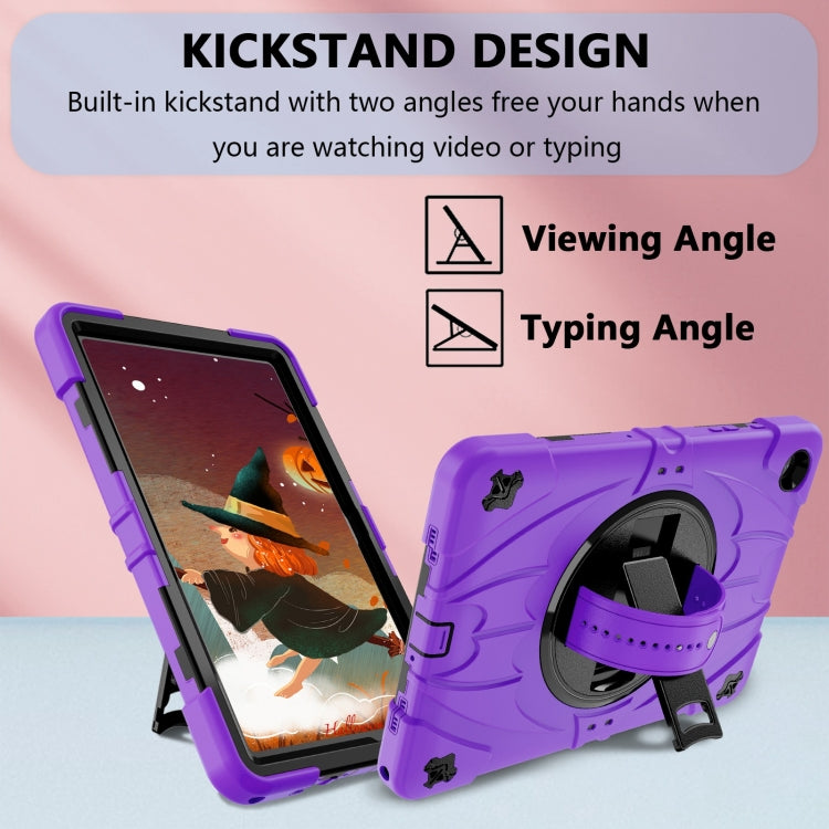 For Samsung Galaxy Tab A9+ Bat Hand Grip Turntable Stand Tablet Case(Purple Black) by bashfashion