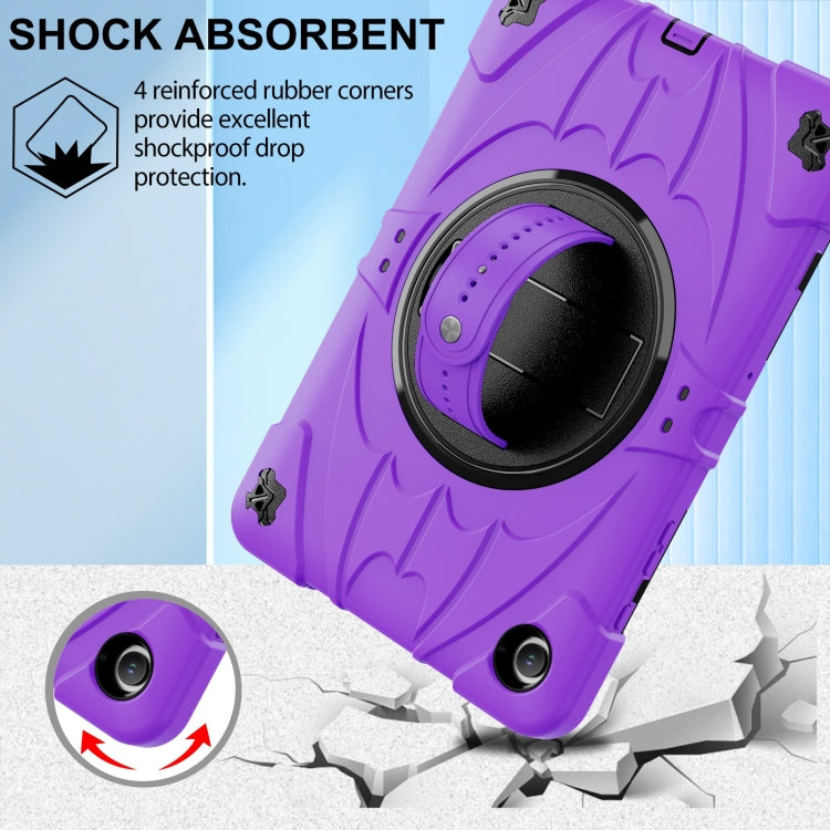 For Samsung Galaxy Tab A9+ Bat Hand Grip Turntable Stand Tablet Case(Purple Black) by bashfashion
