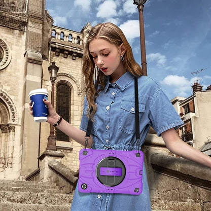 For Samsung Galaxy Tab A9+ Bat Hand Grip Turntable Stand Tablet Case(Purple Black) by bashfashion