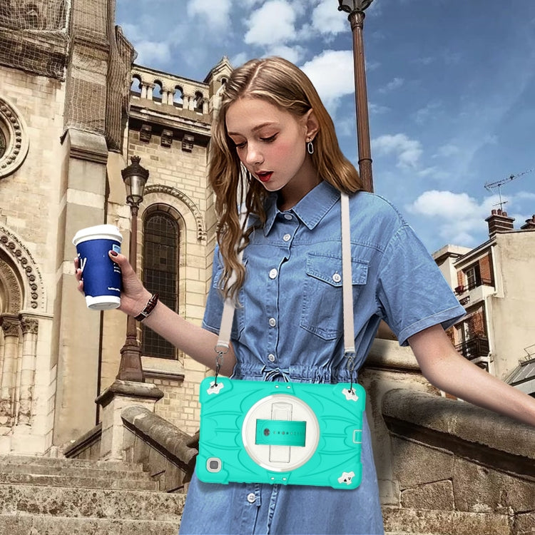 For Samsung Galaxy Tab A7 Lite Bat Hand Grip Turntable Stand Tablet Case(Mint Green White) by bashfashion