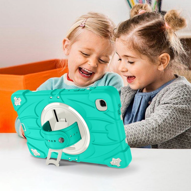 For Samsung Galaxy Tab A7 Lite Bat Hand Grip Turntable Stand Tablet Case(Mint Green White) by bashfashion