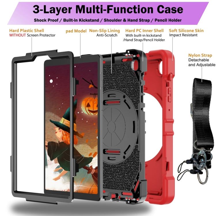 For Samsung Galaxy Tab A7 Lite Bat Hand Grip Turntable Stand Tablet Case(Red Black) by bashfashion
