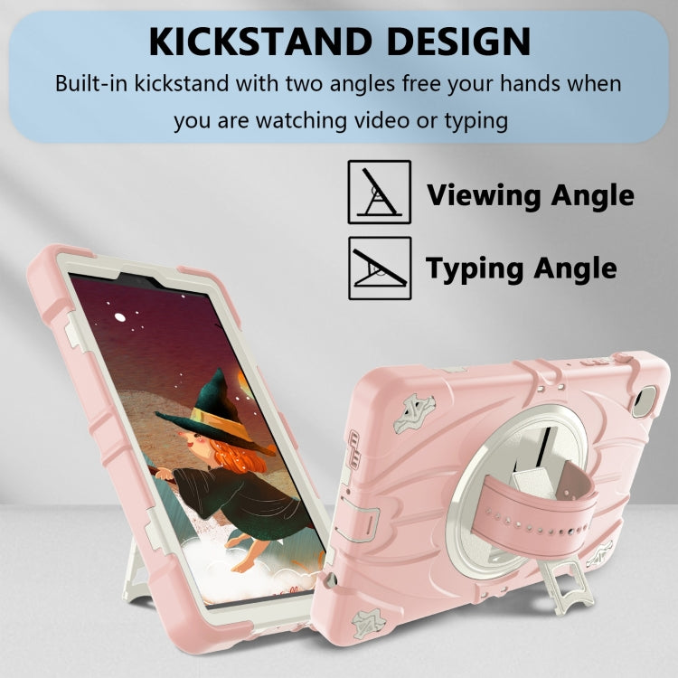 For Samsung Galaxy Tab A7 Lite Bat Hand Grip Turntable Stand Tablet Case(Pink White) by bashfashion