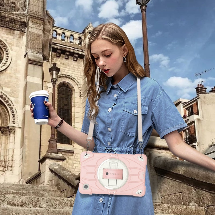 For Samsung Galaxy Tab A7 Lite Bat Hand Grip Turntable Stand Tablet Case(Pink White) by bashfashion