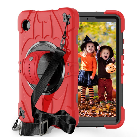 For Samsung Galaxy Tab A9 Bat Hand Grip Turntable Stand Tablet Case(Red Black) by bashfashion