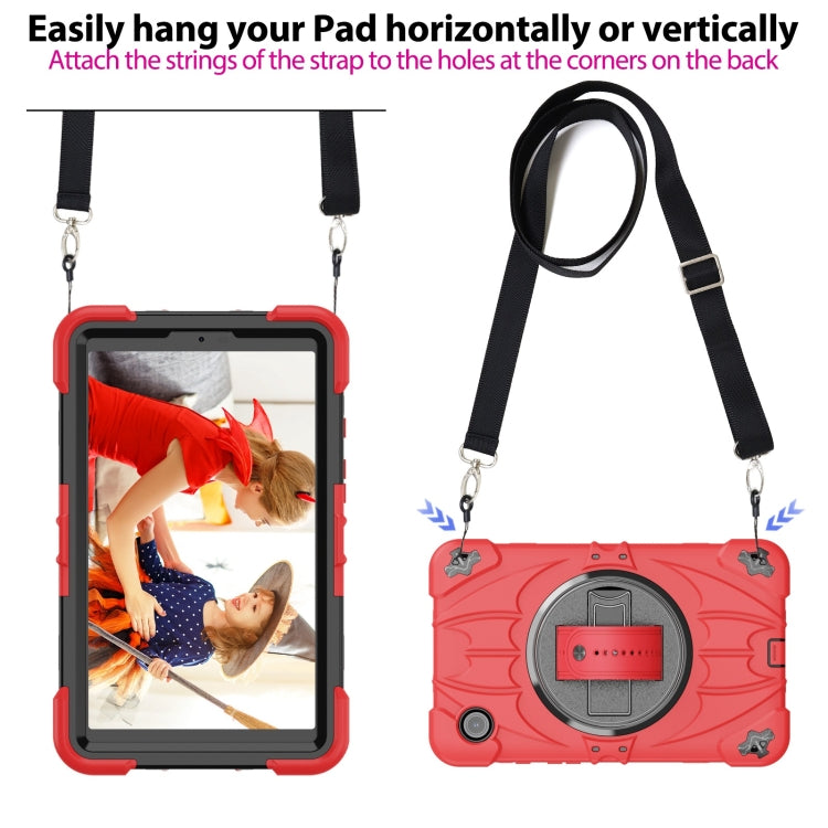 For Samsung Galaxy Tab A9 Bat Hand Grip Turntable Stand Tablet Case(Red Black) by bashfashion