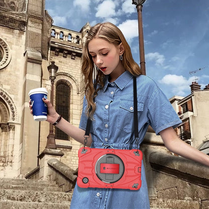 For Samsung Galaxy Tab A9 Bat Hand Grip Turntable Stand Tablet Case(Red Black) by bashfashion