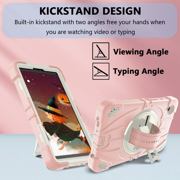 For Samsung Galaxy Tab A9 Bat Hand Grip Turntable Stand Tablet Case(Pink White) by bashfashion