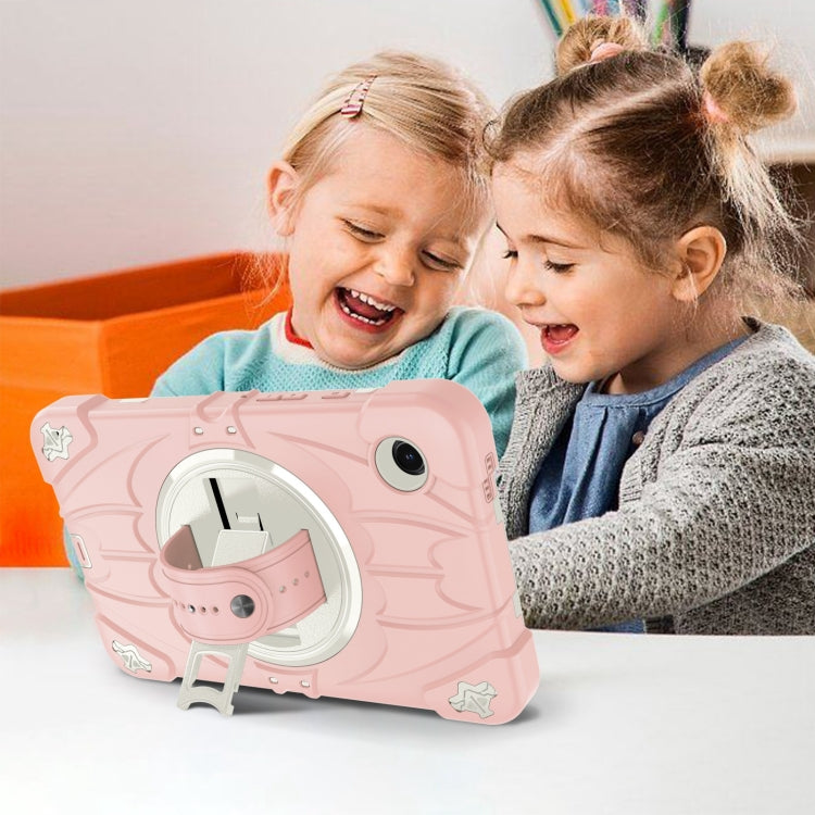 For Samsung Galaxy Tab A9 Bat Hand Grip Turntable Stand Tablet Case(Pink White) by bashfashion