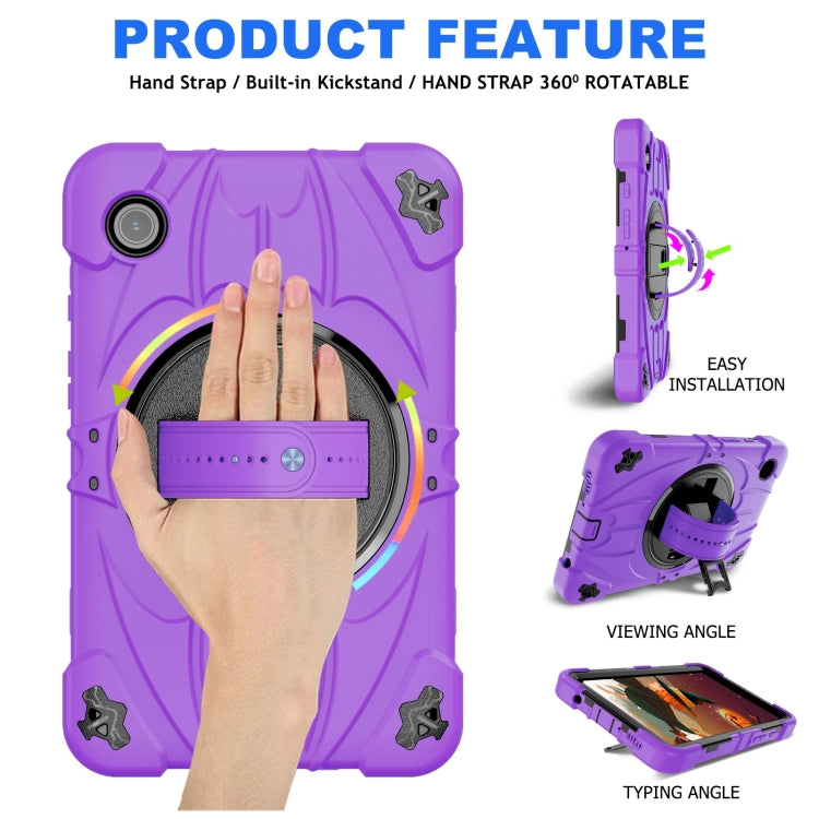 For Samsung Galaxy Tab A9 Bat Hand Grip Turntable Stand Tablet Case(Purple Black) by bashfashion