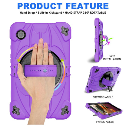 For Samsung Galaxy Tab A9 Bat Hand Grip Turntable Stand Tablet Case(Purple Black) by bashfashion