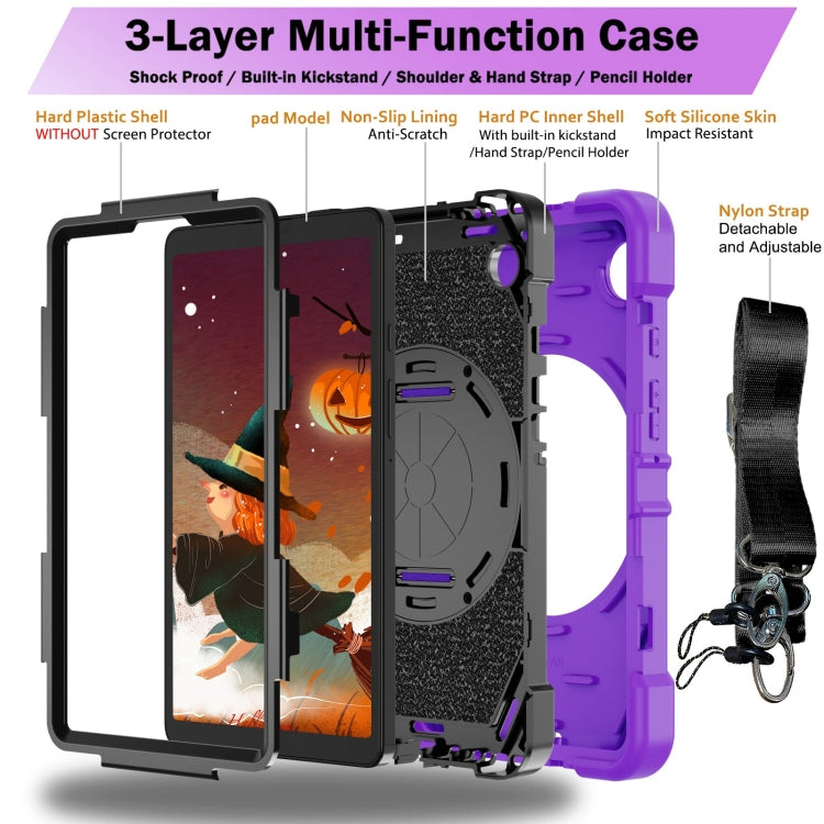 For Samsung Galaxy Tab A9 Bat Hand Grip Turntable Stand Tablet Case(Purple Black) by bashfashion