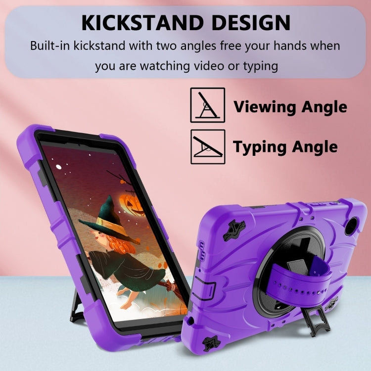 For Samsung Galaxy Tab A9 Bat Hand Grip Turntable Stand Tablet Case(Purple Black) by bashfashion