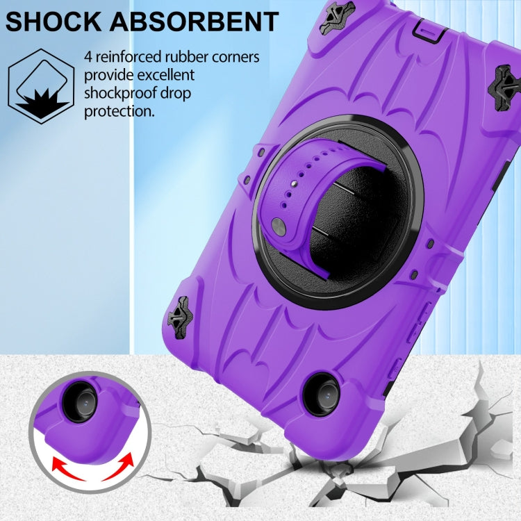 For Samsung Galaxy Tab A9 Bat Hand Grip Turntable Stand Tablet Case(Purple Black) by bashfashion
