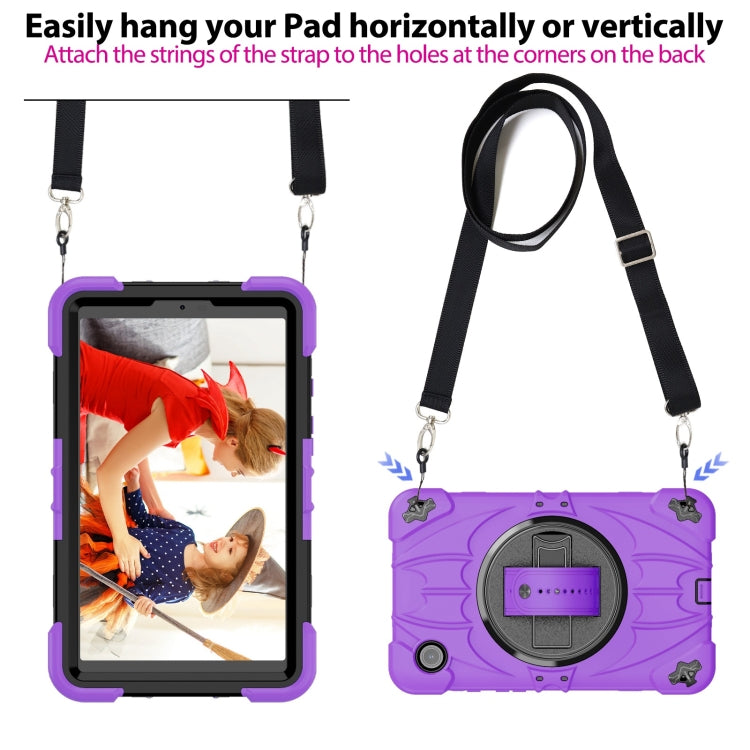 For Samsung Galaxy Tab A9 Bat Hand Grip Turntable Stand Tablet Case(Purple Black) by bashfashion