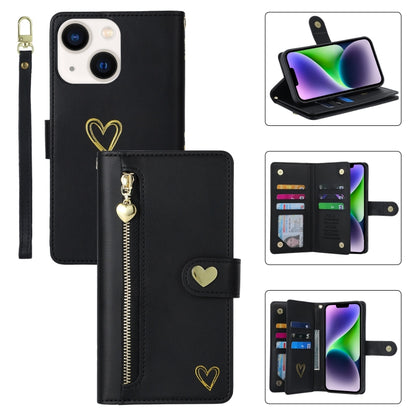 For iPhone 14 POLA Love Multi-Card Slots Zipper Wallet Leather Phone Case(Black) by POLA