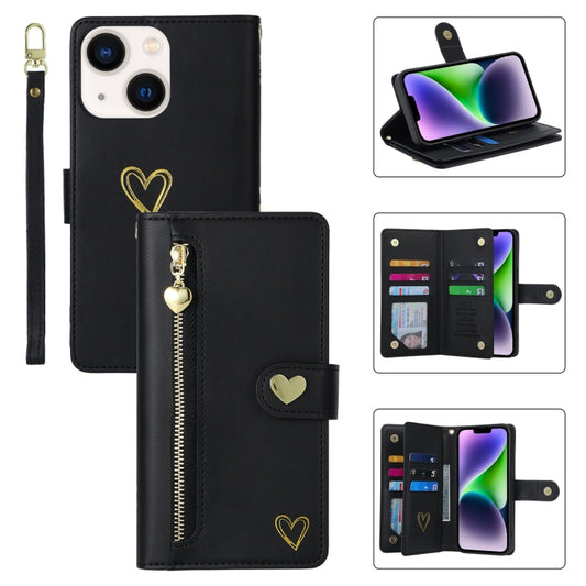 For iPhone 14 POLA Love Multi-Card Slots Zipper Wallet Leather Phone Case(Black) by POLA