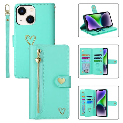For iPhone 14 Plus POLA Love Multi-Card Slots Zipper Wallet Leather Phone Case(Light Green) by POLA