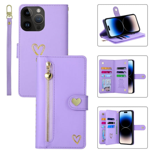 For iPhone 14 Pro Max POLA Love Multi-Card Slots Zipper Wallet Leather Phone Case(Purple) by POLA