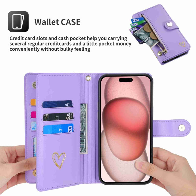 For iPhone 14 Pro Max POLA Love Multi-Card Slots Zipper Wallet Leather Phone Case(Purple) by POLA