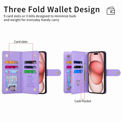 For iPhone 14 Pro Max POLA Love Multi-Card Slots Zipper Wallet Leather Phone Case(Purple) by POLA
