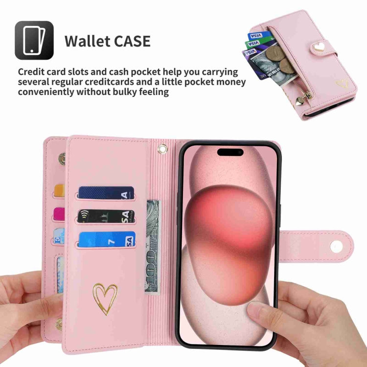 For iPhone 15 POLA Love Multi-Card Slots Zipper Wallet Leather Phone Case(Pink) by POLA