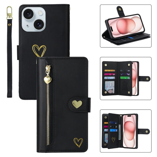 For iPhone 15 Plus POLA Love Multi-Card Slots Zipper Wallet Leather Phone Case(Black) by POLA