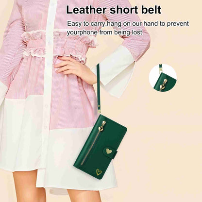 For iPhone 15 Plus POLA Love Multi-Card Slots Zipper Wallet Leather Phone Case(Dark Green) by POLA