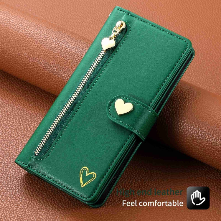 For iPhone 15 Plus POLA Love Multi-Card Slots Zipper Wallet Leather Phone Case(Dark Green) by POLA