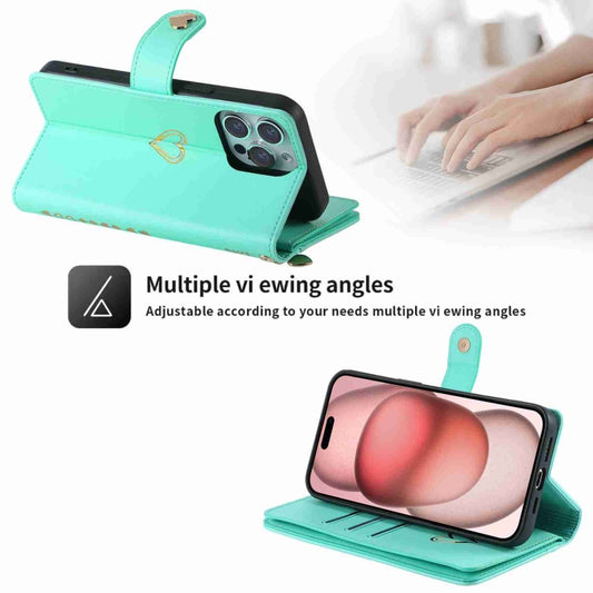 For iPhone 15 Plus POLA Love Multi-Card Slots Zipper Wallet Leather Phone Case(Light Green) by POLA