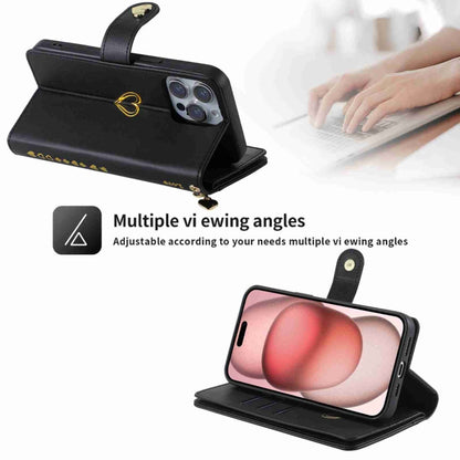 For iPhone 15 Pro POLA Love Multi-Card Slots Zipper Wallet Leather Phone Case(Black) by POLA