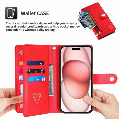 For iPhone 15 Pro POLA Love Multi-Card Slots Zipper Wallet Leather Phone Case(Red) by POLA