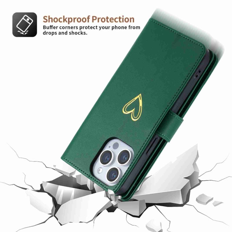 For iPhone 15 Pro POLA Love Multi-Card Slots Zipper Wallet Leather Phone Case(Dark Green) by POLA