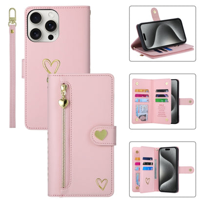 For iPhone 15 Pro Max POLA Love Multi-Card Slots Zipper Wallet Leather Phone Case(Pink) by POLA