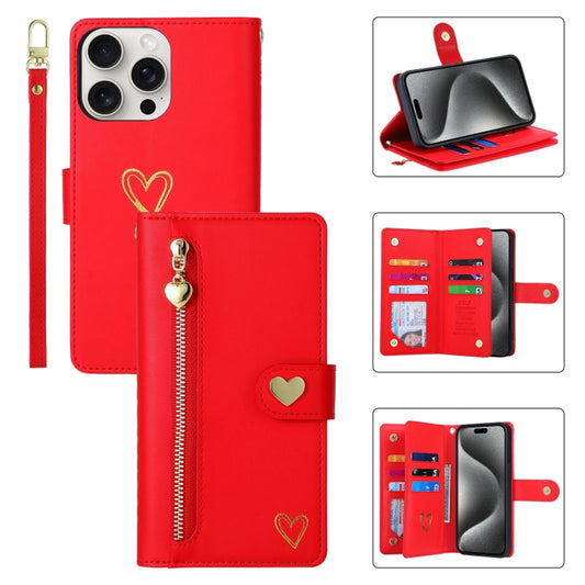 For iPhone 15 Pro Max POLA Love Multi-Card Slots Zipper Wallet Leather Phone Case(Red) by POLA