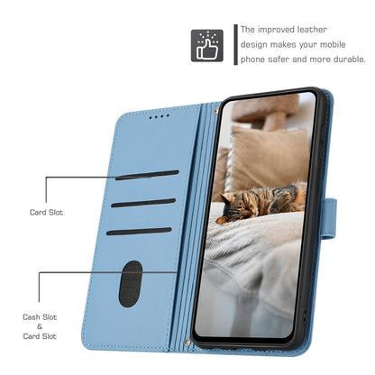 For iPhone 16e Embossed Kitten Phone Leather Case with Lanyard(Blue) by bashfashion