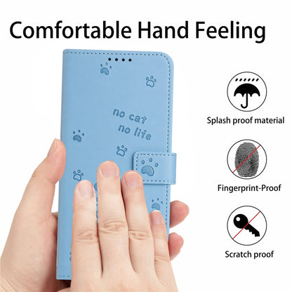 For iPhone 16e Embossed Kitten Phone Leather Case with Lanyard(Blue) by bashfashion