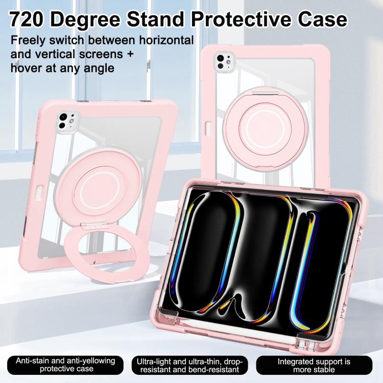For iPad Pro 13 2025 / 2024 Crystal Armor PC Hybrid TPU Tablet Case with Pen Slot(Pink) by bashfashion