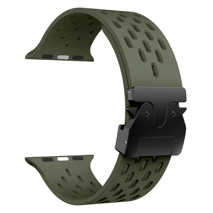 For Apple Watch 46mm / 49mm / 45mm / 44mm Mesh Silicone Buckle Watch Band(Army Green) by bashfashion