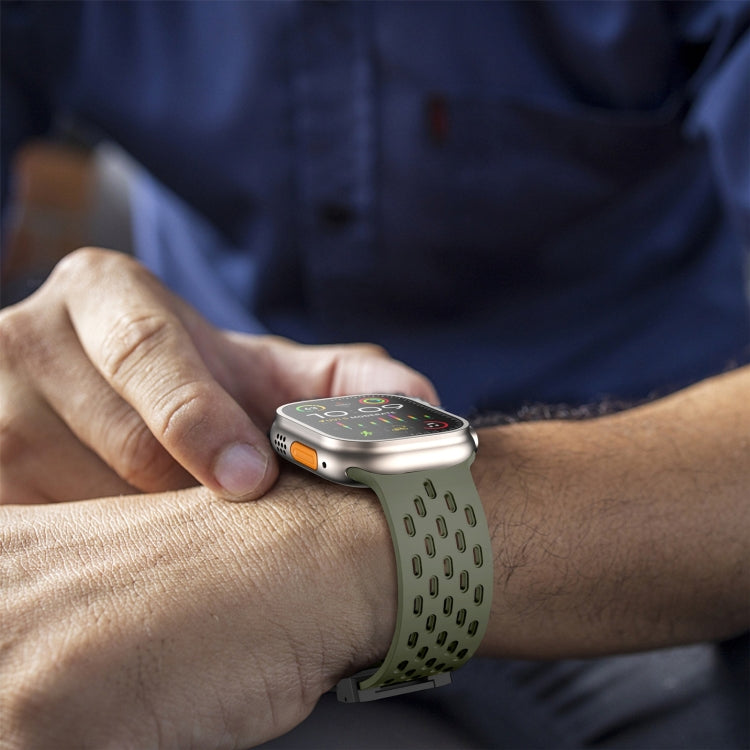 For Apple Watch 46mm / 49mm / 45mm / 44mm Mesh Silicone Buckle Watch Band(Army Green) by bashfashion