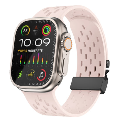 For Apple Watch 46mm / 49mm / 45mm / 44mm Mesh Silicone Buckle Watch Band(Sand Pink) by bashfashion