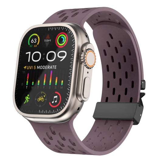 For Apple Watch 46mm / 49mm / 45mm / 44mm Mesh Silicone Buckle Watch Band(Smoky Purple) by bashfashion