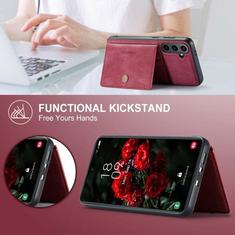 For Samsung Galaxy S24 FE 5G JEEHOOD J01 Retro Magnetic Detachable Wallet Phone Case(Red) by JEEHOOD